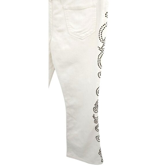 Boston Proper Jeans Womens Sz 4 Flare Embellished Studded Stretch Mid Rise White - Picture 6 of 12
